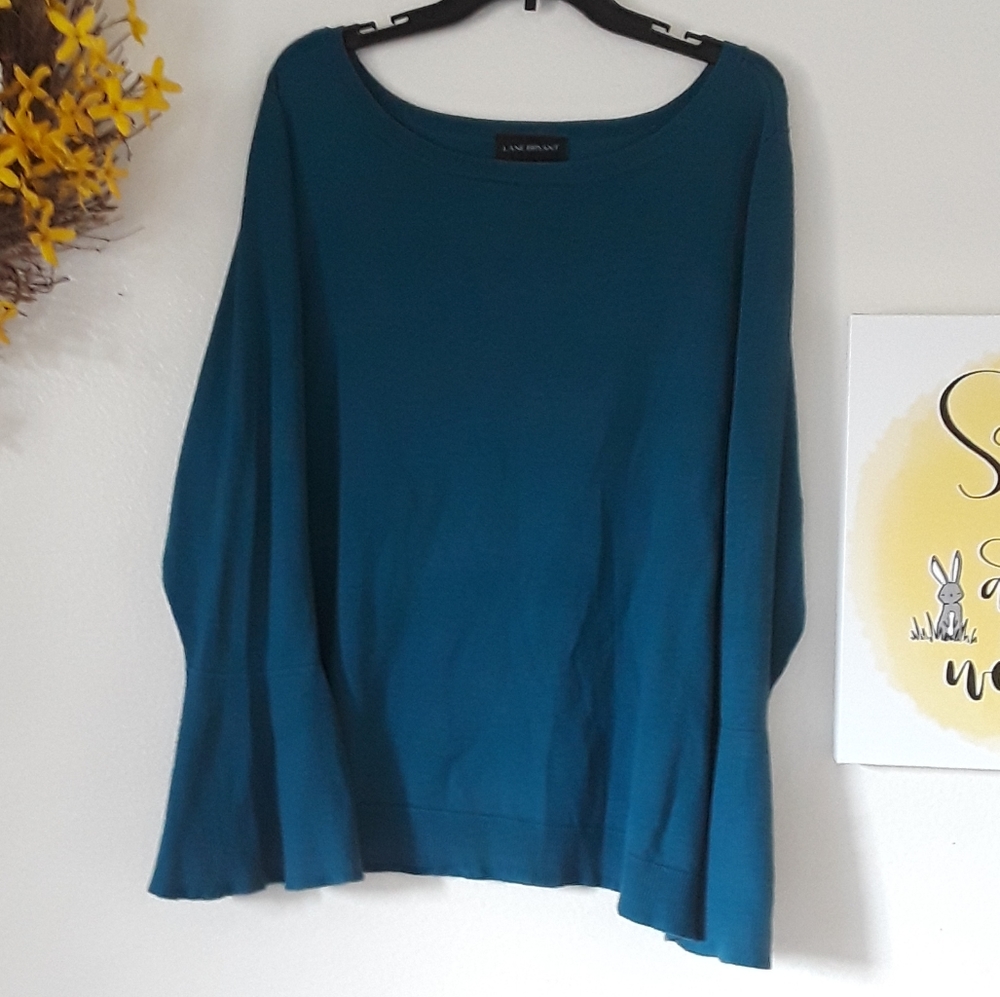 Lane Bryant Teal Sweater with Trumpet Sleeves